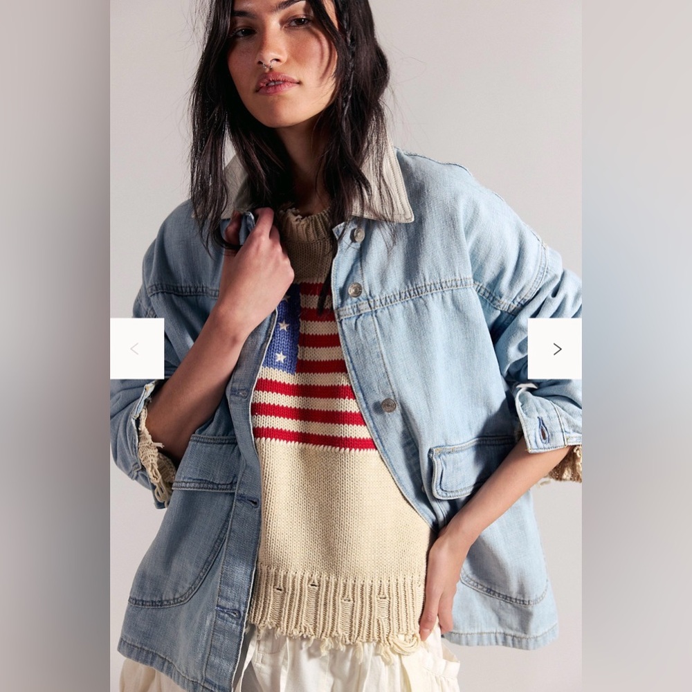 Free People We The Free Lemon Denim Jacket Small Sweet Icing NWT - Picture 3 of 7